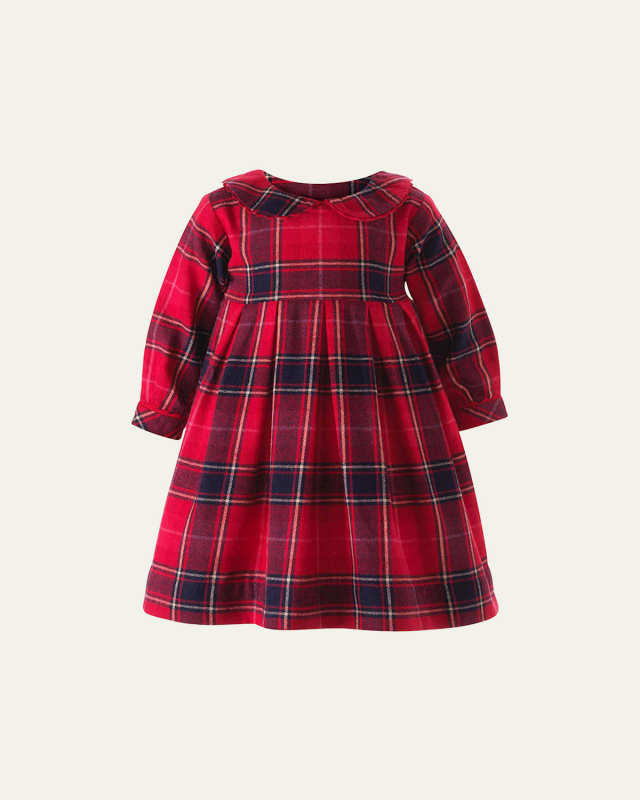 Girl's Tartan-Print Pleated Dress W/ Bloomers, Size 6M-